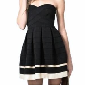 Sans Souci Black & White Strapless Bandage Mini Dress Sz S Structured